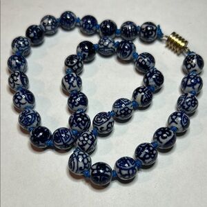 Blue and White Beaded Necklace